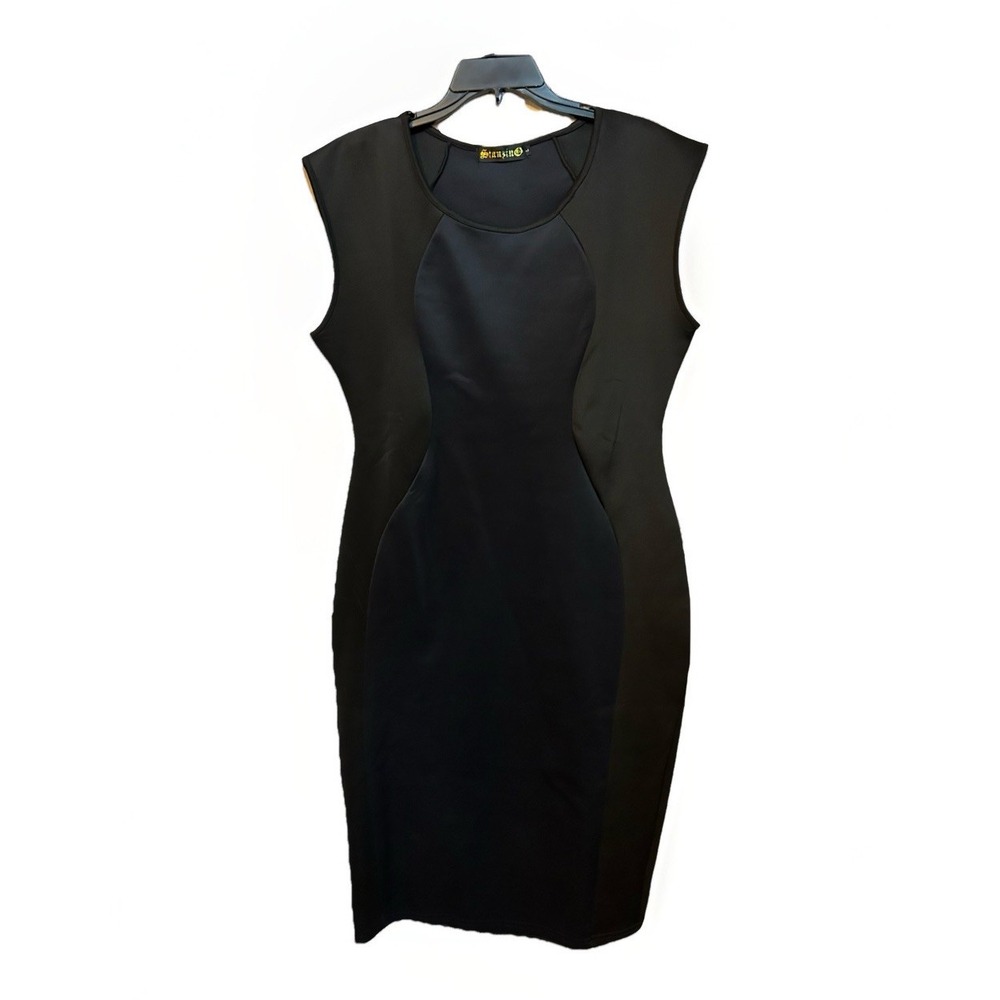 Stanzino Women's Large Fitted Wiggle Dress Knee Length Blue Black Block